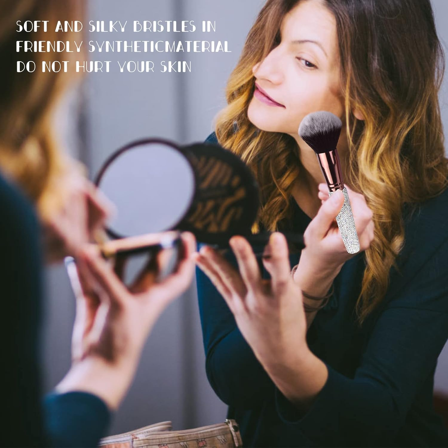 Makeup Brushes Bling Crystal Professional Face Cosmetics Blending Liquid Foundation Powder Concealer Eye Shadows Make up Beauty Tool Glitter with Pouch Bag Kit Purely Handmade (12PCS) (White) image number 6