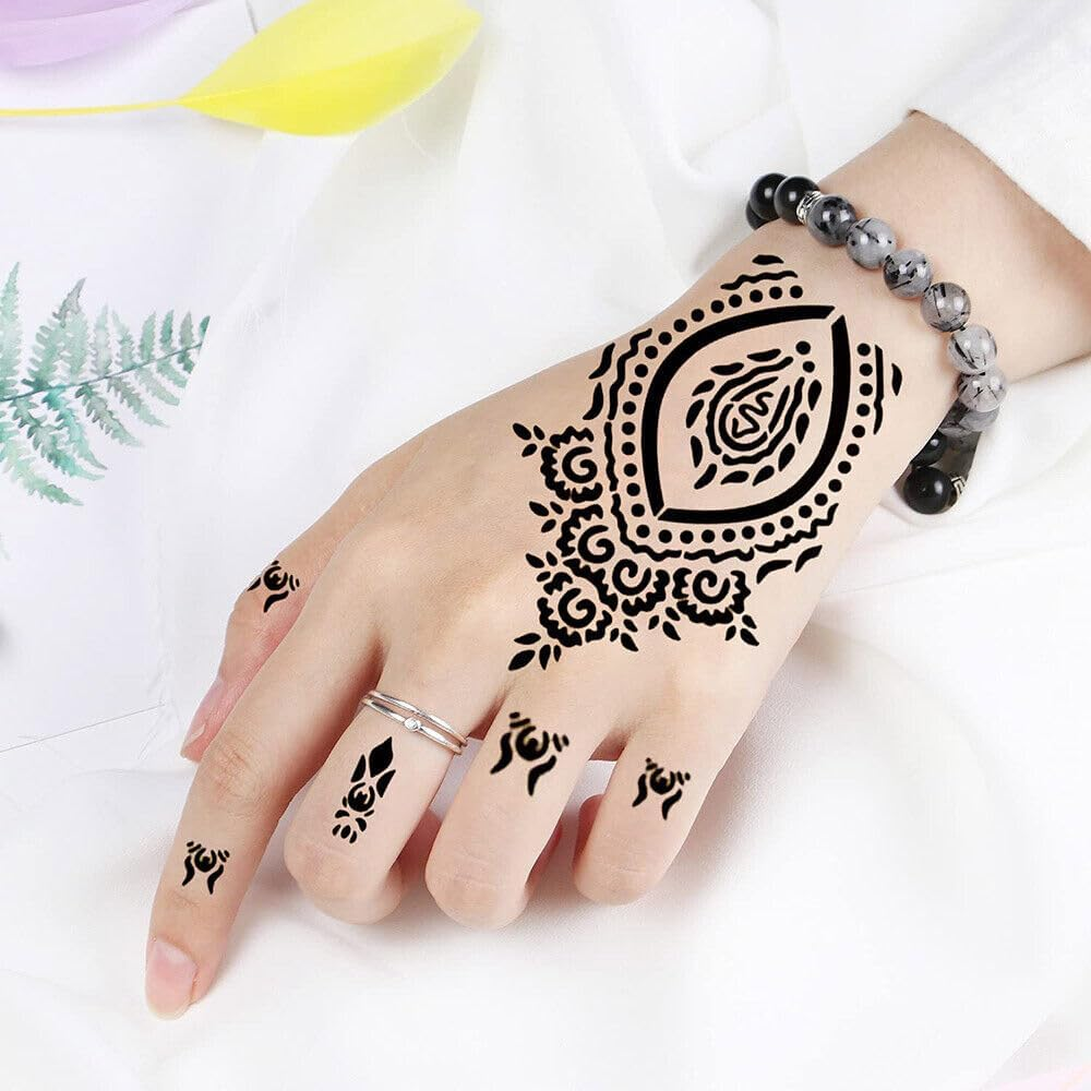 6Pcs India Henna Temporary Tattoo Stencils Kit for Hand Leg Feet Decal Art Tool image number 1
