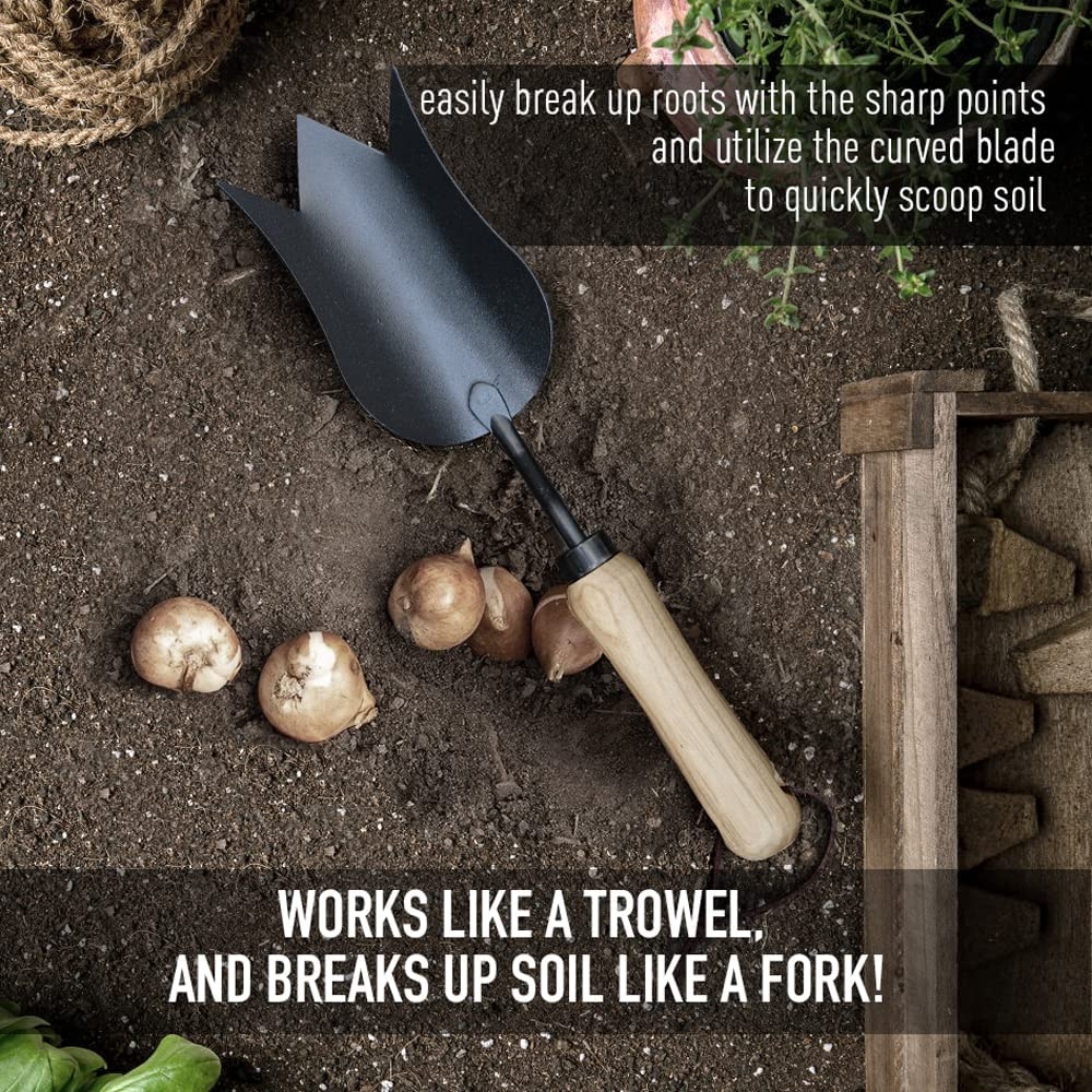 Colwelt Garden Tools Set, 8 Piece, Heavy Duty Gardening Tools with Wooden Handle, Including Garden Tote, Kneeling Pad, Gloves, Pruner, Trowel, Tulip Trowel, Cultivator - Gardening Gifts for Women Men image number 6