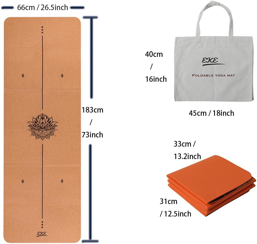 EKE Cork Folding Yoga Mat, 5Mm Thickness, Standard Size, Foldable, Lightweight and Portable, Travel, Suitable for Yoga, Pilates, Fitness, Sports, Training, Comes with Canvas Carry Bag Good Gift image number 4
