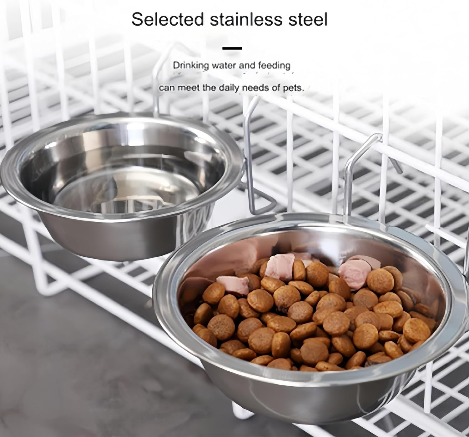 Set of 2 Stainless Steel Kennel Water Bowl Hanging, Crate Hanging Pet Bowls for Food and Water Dog Crate Water Bowl Dog Dish Feeder Food Holder No Spill