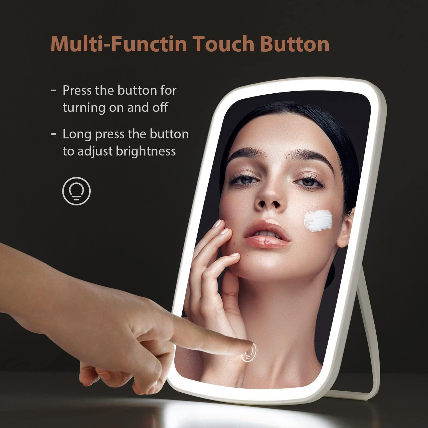 Makeup Mirror Touch Screen Vanity Mirror with Lights, Portable Makeup Mirrors LED Brightness Adjustable Mirror USB Rechargeable Cosmetic Mirror image number 2