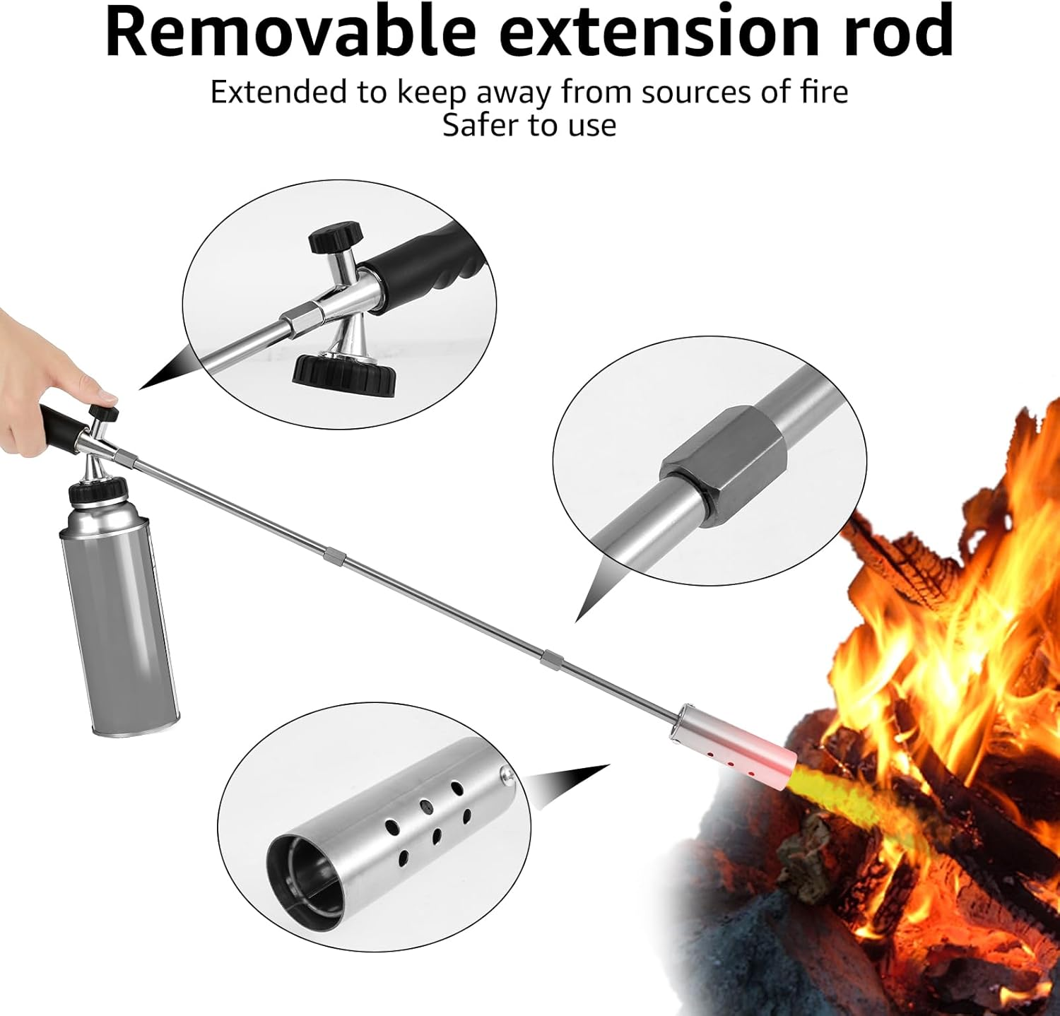 Torch Weed Burner Kit Weed Torch Burner Removable Blow Torch Blow Torch with 2 Poles Multifunctional Flamethrower Safe Weed Burner with Nonslip Rubber Handle for Outdoor Camping image number 5