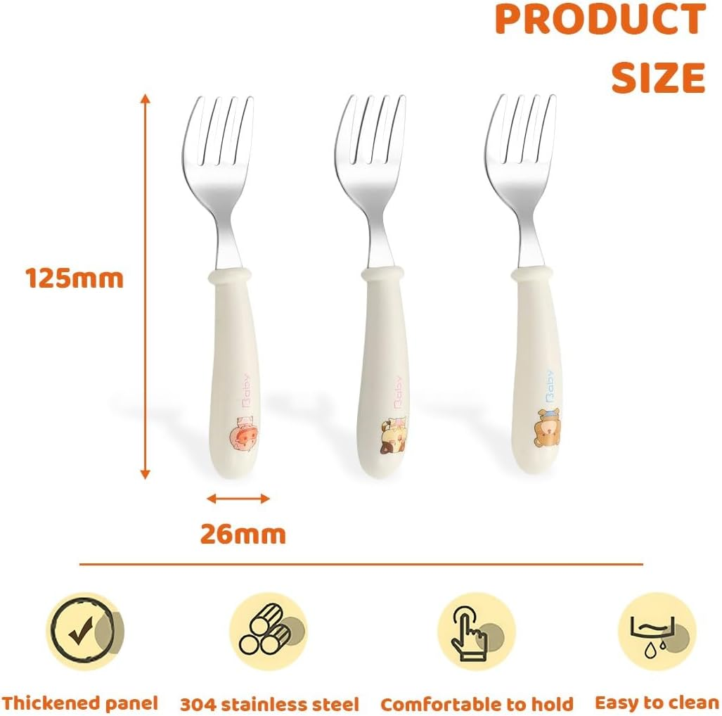 3 Set of Cutlery Set for Baby, Children'S Cutlery, Baby Learning, Baby Toddler Utensils Stainless Steel Silicone Fork for Baby Toddler image number 1