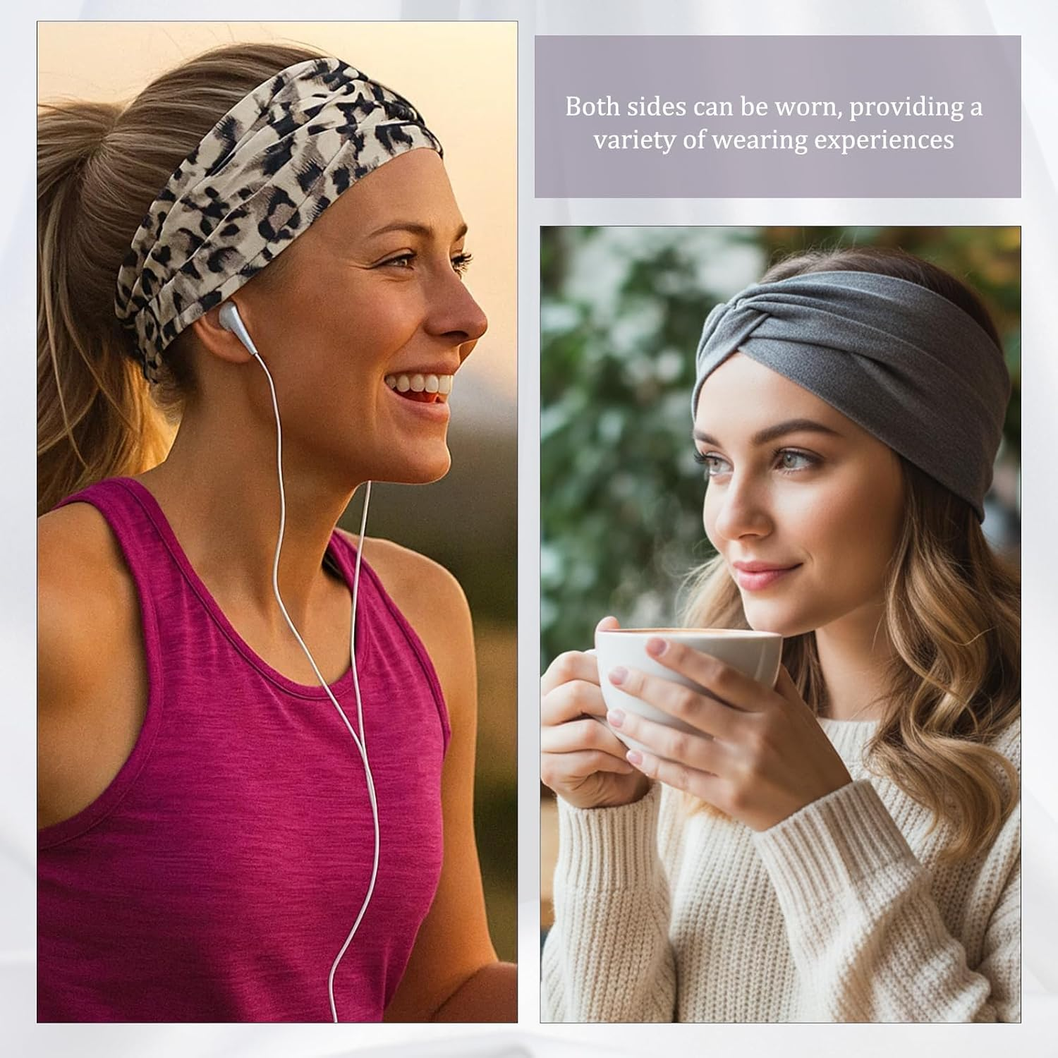 Set of 6 Women'S Sports Headbands, Leopard Print & Plain, 23 X 11 Cm, Breathable for Yoga, Fitness & Running image number 2