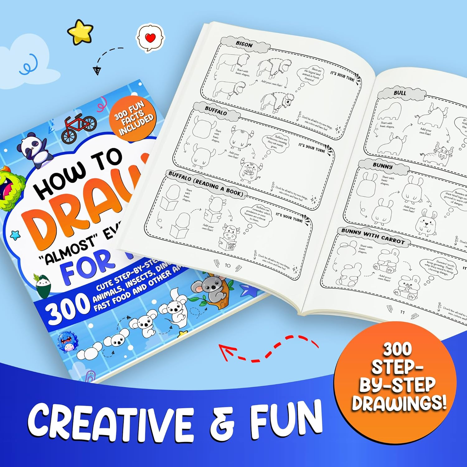 How to Draw "Almost" Everything for Kids: 300 Cute Step-By-Step Drawings of Animals, Insects, Dinosaurs, Space, Fastfood and Other Amazing Stuff! image number 1