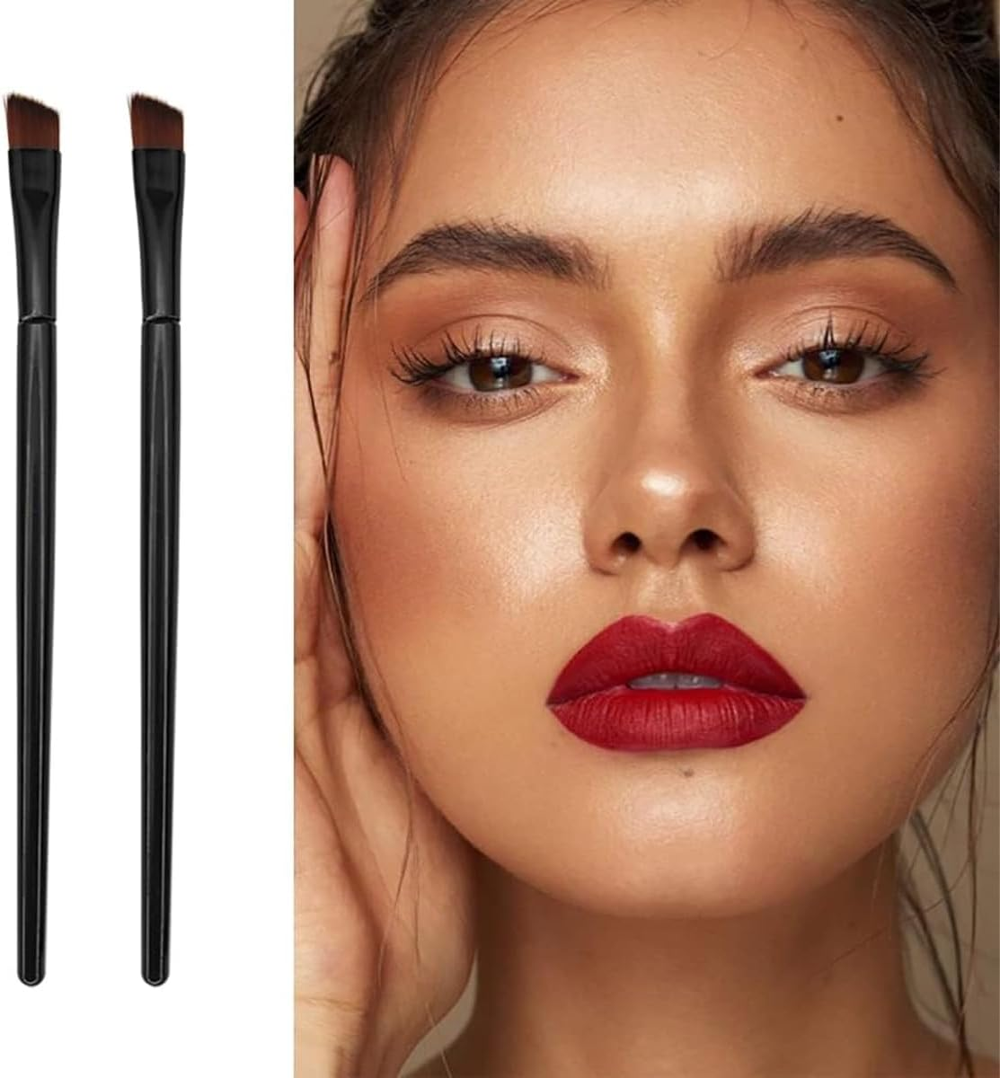 100 PCS Compact Eyebrow, Lip, and Eye Shadow Makeup Brush with Angled Tip, 10Cm Length, Black Plastic Handle, Portable Beauty Tool for Precise Application image number 6