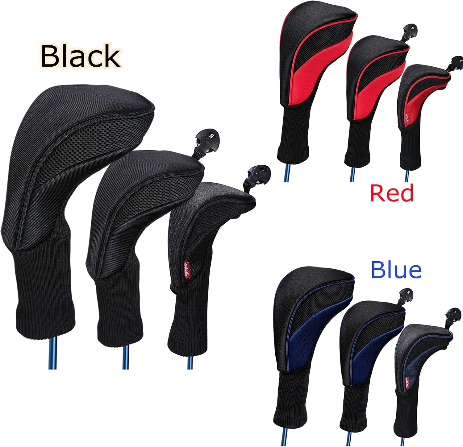 Black Golf Club Head Cover for Driver Fairway 3 Pcs Woods Headcovers, Golf Accessories Hybrid Head Covers Set with Interchangeable Tags 3 4 5 7 X - Black image number 4