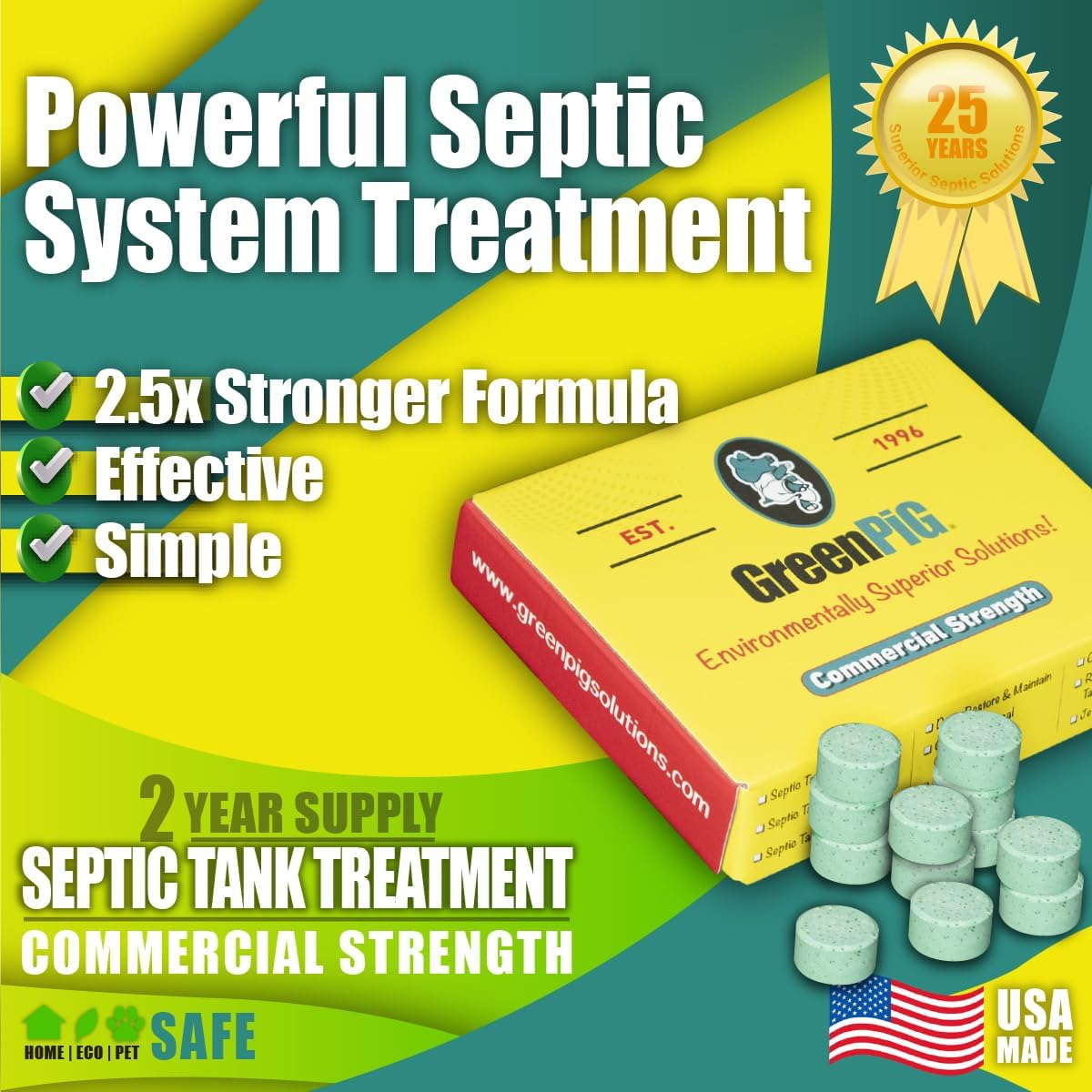 GREEN PIG Septic Tank Treatment Pods- Aids in the Breakdown of Septic Waste to Prevent Backups, Easy Flush Cleaner, 2-Year Supply, 12 Pods, 53C Live Tank Treatment image number 4