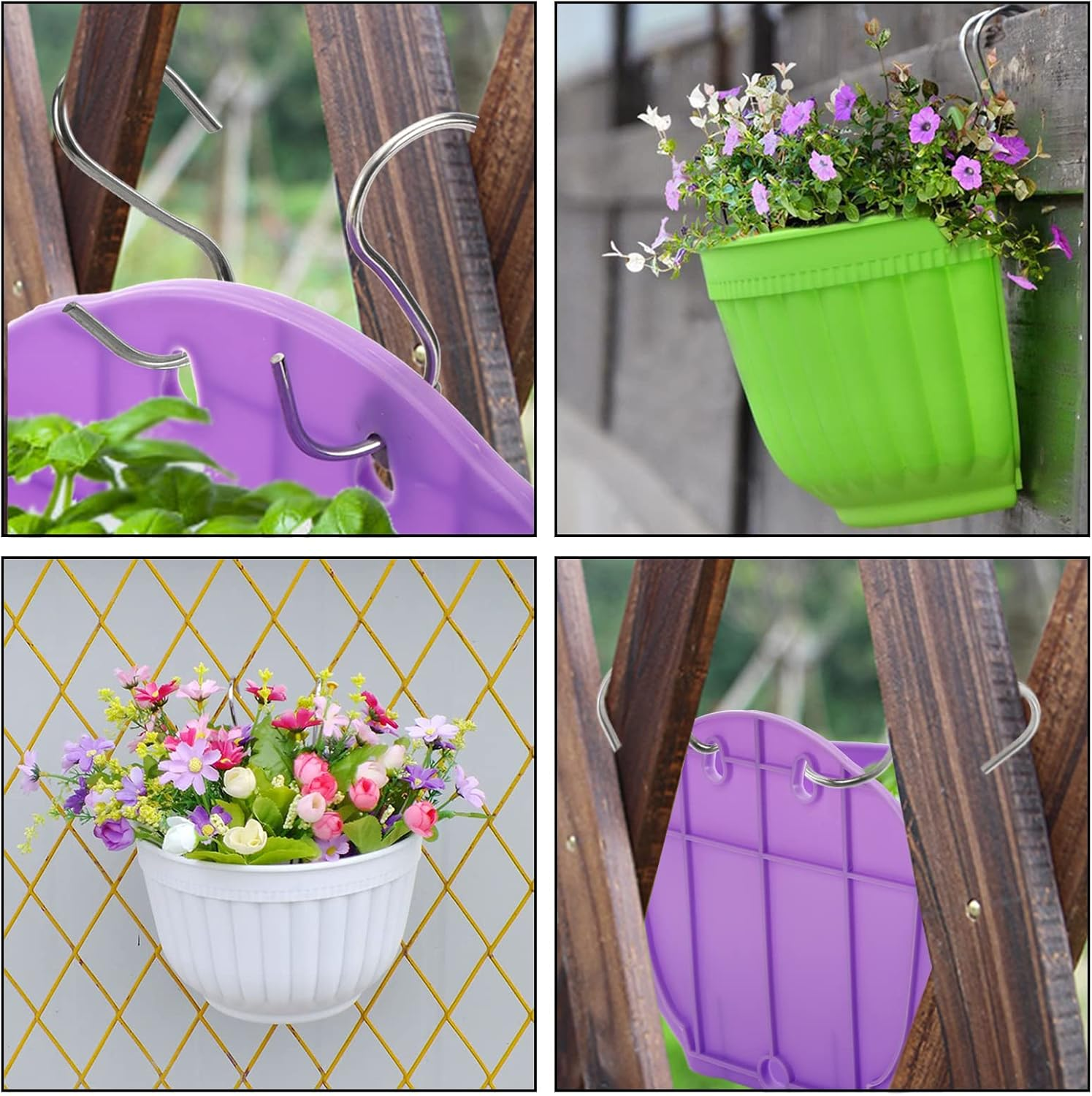 DEAYOU 6 Pack Wall Planter, Flower Pot for Fence, Railing Resin Pots with S Hooks and Drainage Meshes for Garden image number 4