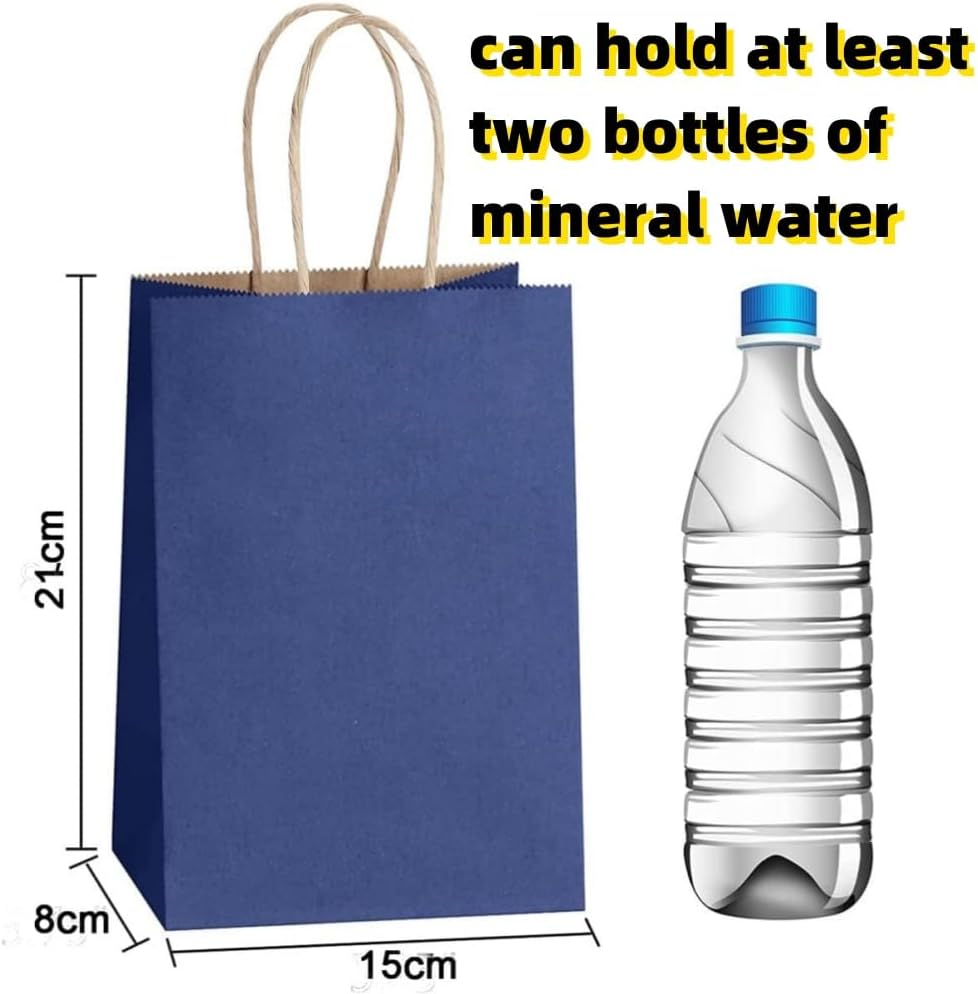 HIDOSNG 60 Pcs Paper Bags with Handles,15 * 8 * 21Cm Kraft Paper Bag for Wedding Party Favor,Shopping Lunch, Halloween Trick-Or-Treat(Dark Blue) image number 1