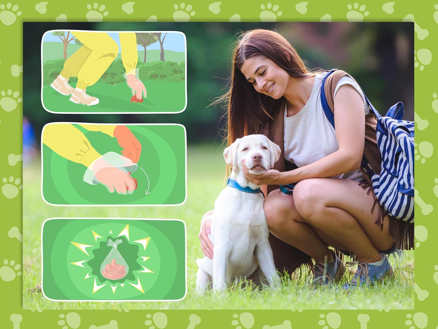 BEPER C207PET012 Scented Dog Hygiene Bags - 3 Rolls of 15 Plastic Bags - Total 45 Bags - Shatterproof Easy Tear - Green Colour with Print image number 3