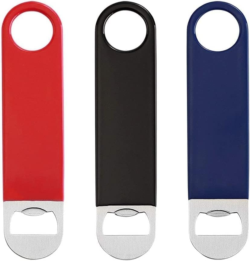 3 Pack Heavy Duty Stainless Steel Flat Bottle Opener, Solid and Durable Beer Openers, 7 Inches Red, Black, Blue image number 3