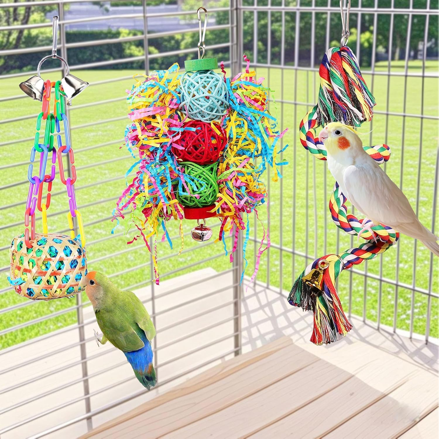 Bird Toys Set,Parrot Colorful Chewing Shredding Foraging Toys Bird Swing Climbing Hanging Standing Toy Birds Cage Accessories for Cockatiel Budgies Lovebird Parakeets Macaws image number 1