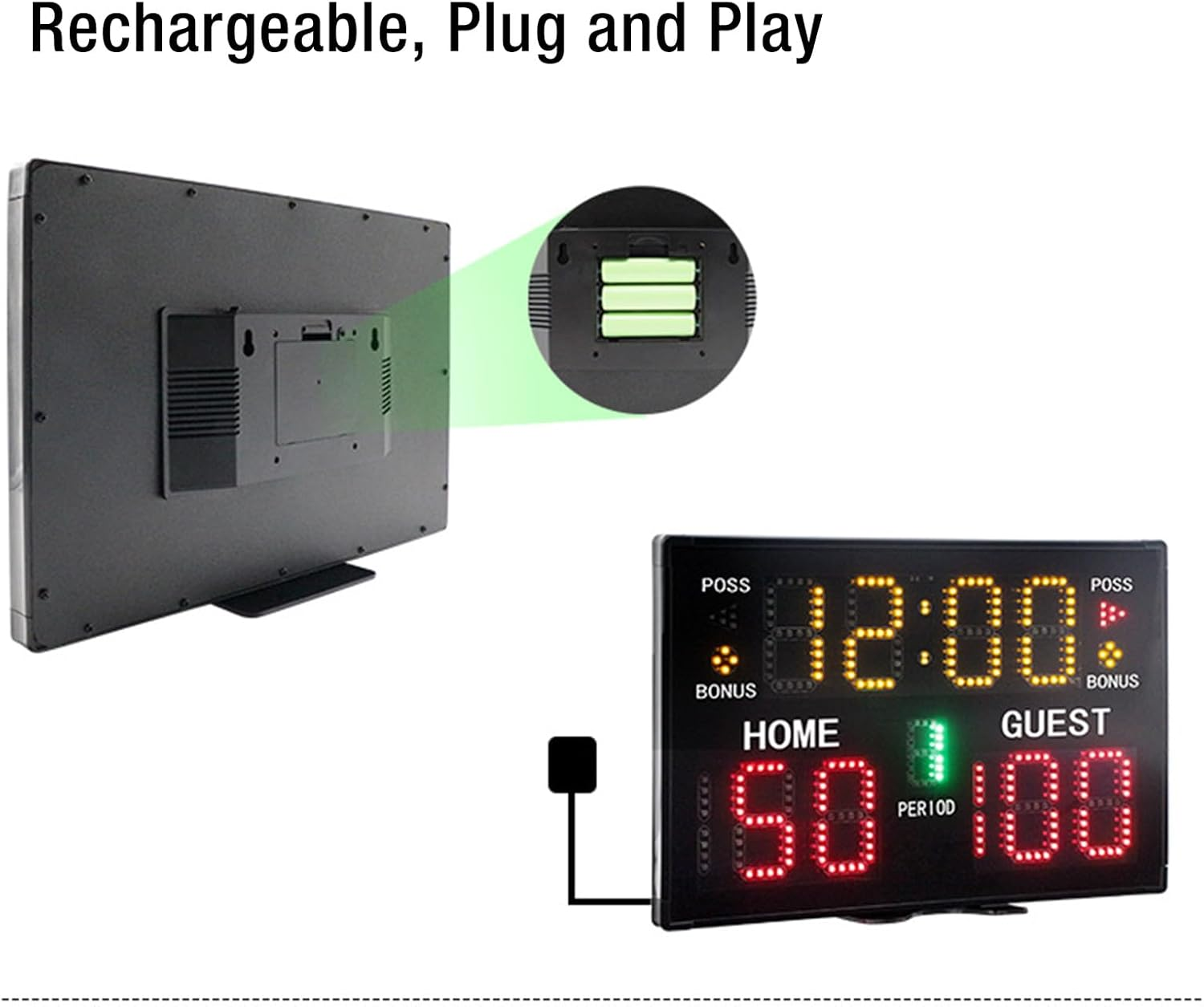 Electronic Basketball Scoreboard, 15 Digits High Brightness Multifunctional Digital Scoreboard Built in Speaker Editable Portable Score Keeper with Remote Control