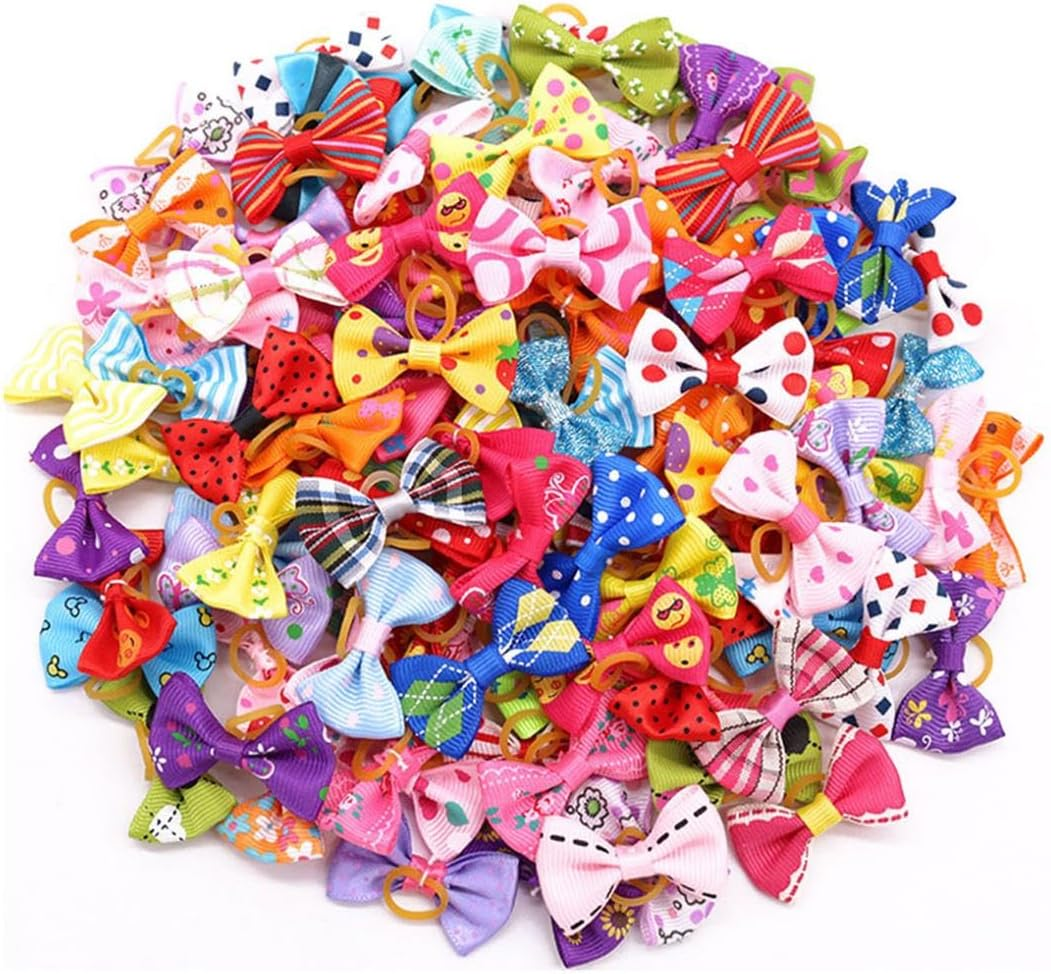 LEEQ Dog Hair Bows - Pet Bowknot Hair Rope with Elastic Band, Pet Dog Hair Bow Accessories for Long Hair Pet Dogs Cats Puppies Random Colour (30 Pieces) image number 2