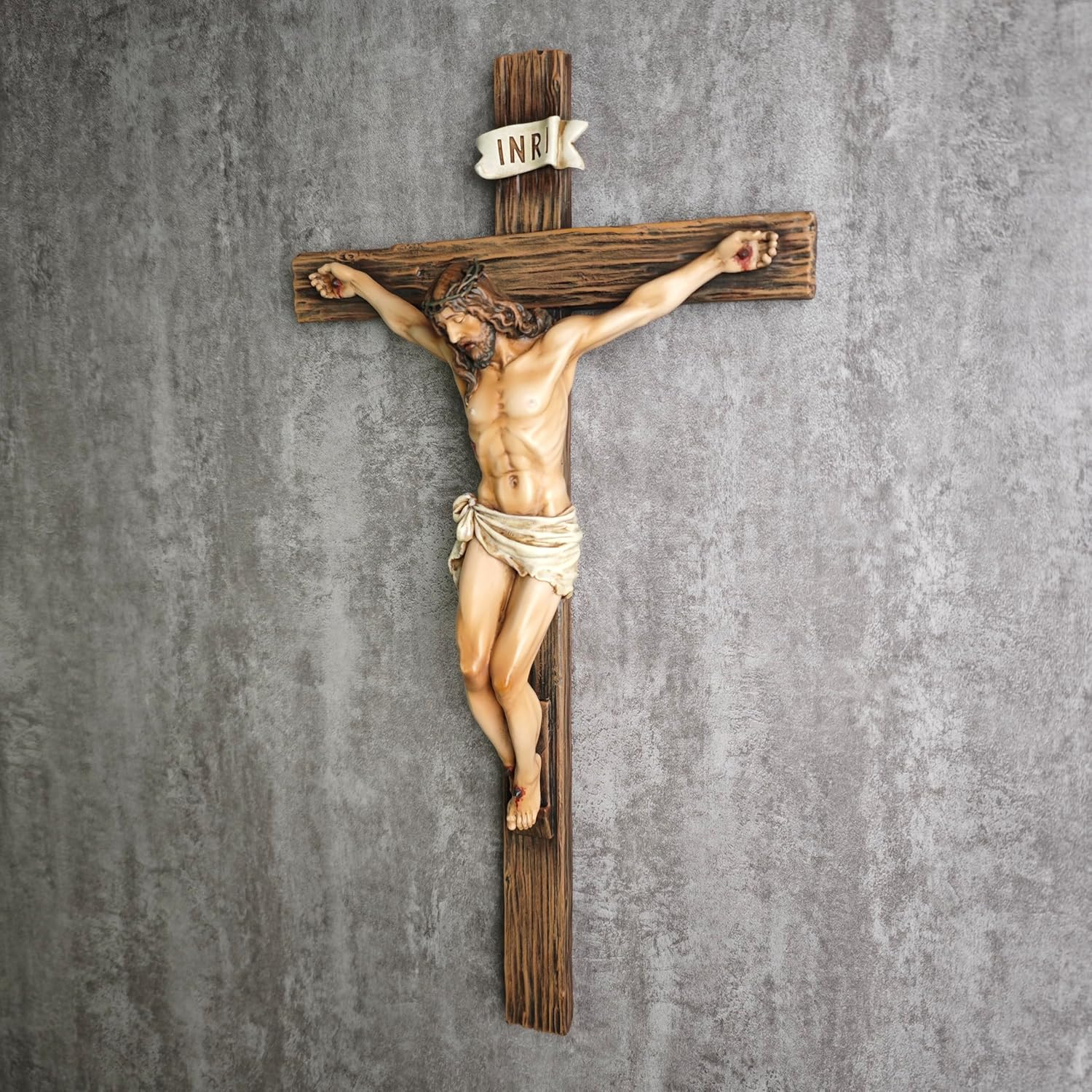 BC Catholic Crucifix Wall Cross, Jesus Christ Inspirational Home D&eacute;cor, Religious Devout Gift, 14"H, Renaissance Sculpture Handmade by Buildclassic image number 3