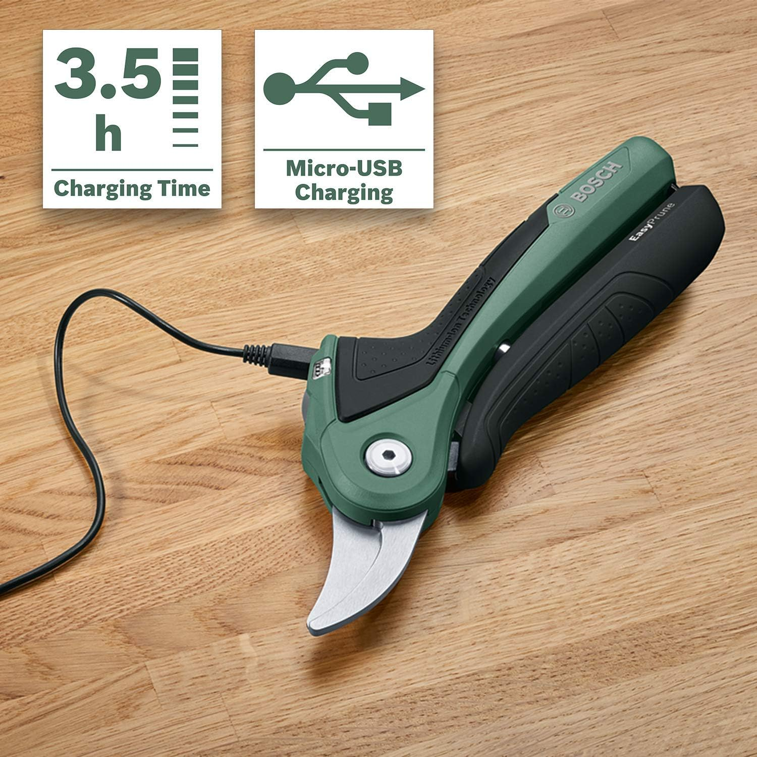 Bosch Home & Garden 3.6V Cordless Secateurs Pruner, Power Assist Technology, Integrated Battery, 450 Cuts per Charge, Rechargeable via Micro USB Cable (Easyprune) image number 2