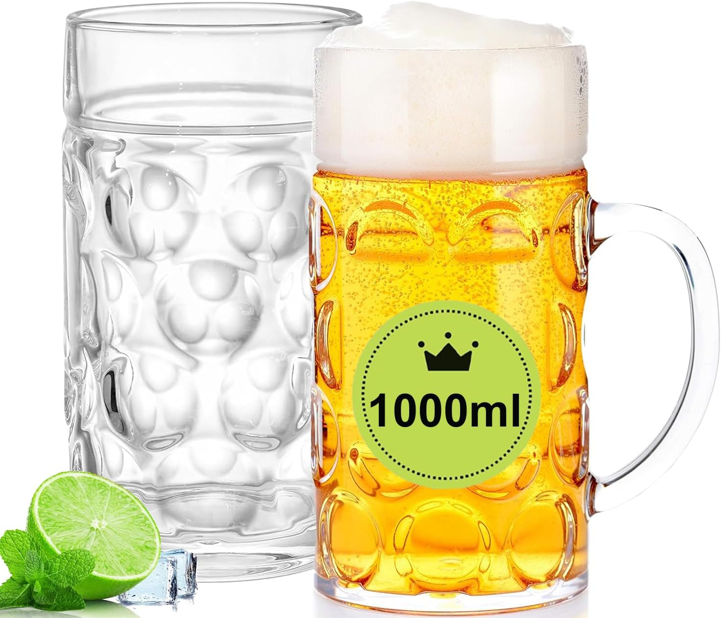 AXIM Plastic Beer Mugs with Handle,2 Pack 33Oz Clear Resuable Beer Stein Drinking Cups for Freezer,Large Beer Mugs for Men image number 2