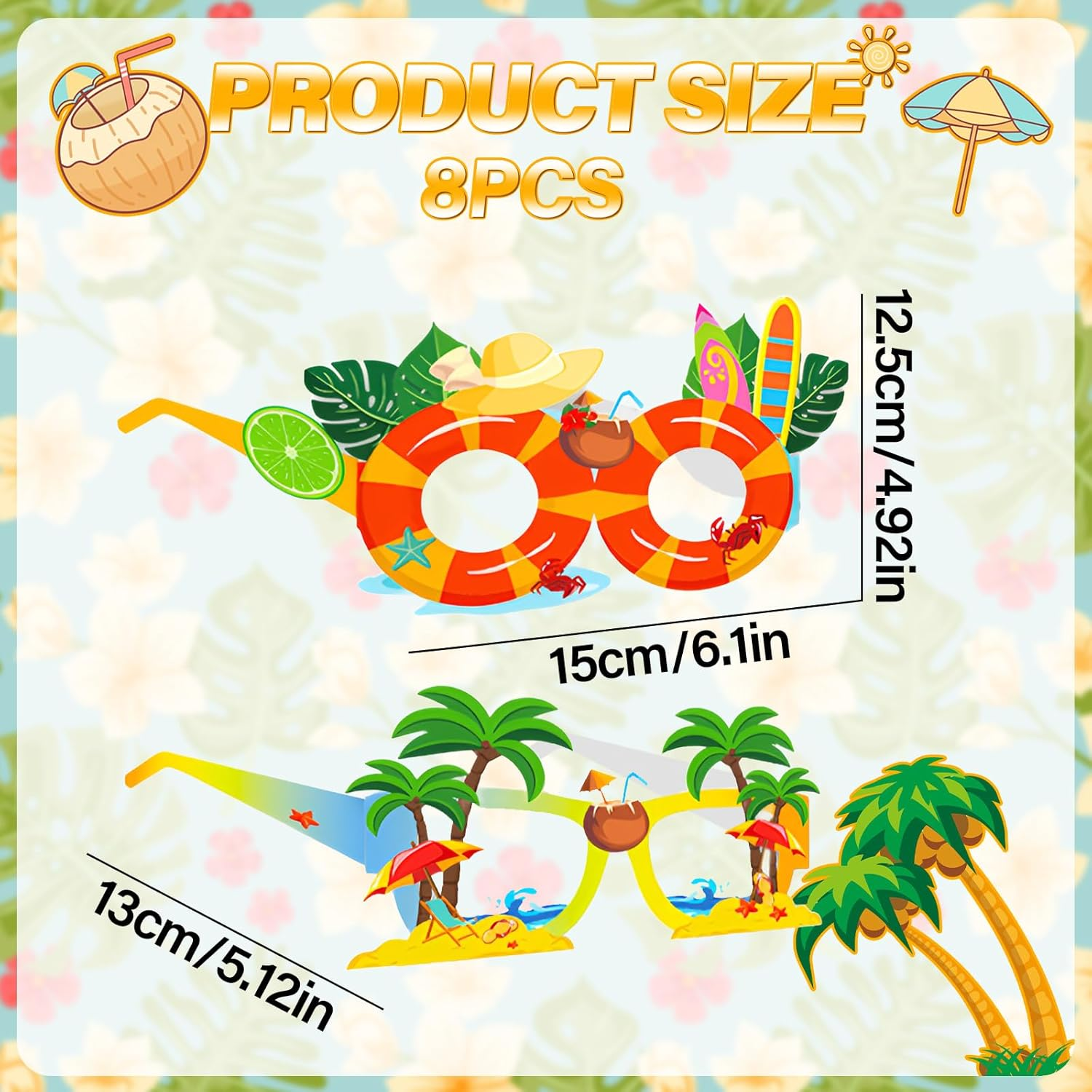 WELANE Hawaiian Funny Eyeglasses, 8 PCS Party Paper Glasses Frame for Summer, Beach, Party Supplies (About 13 X 15.5 X 12.56Cm/5.11 X 6.10 X 4.94In) image number 6
