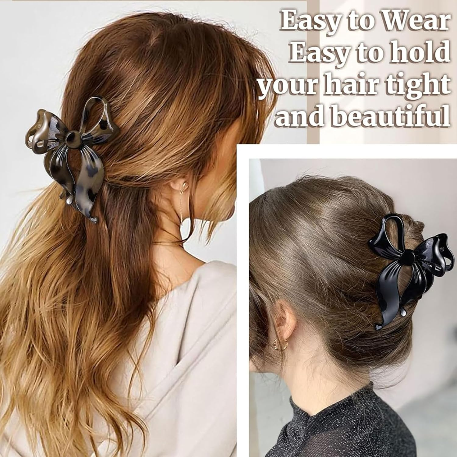 Muorruo 4-Pack Cute Bow Hair Clips for Women, Non-Slip, Large, Matte Hair Clips with Strong Grip for Thin and Thick Hair, Stylish Hair Styling Accessories