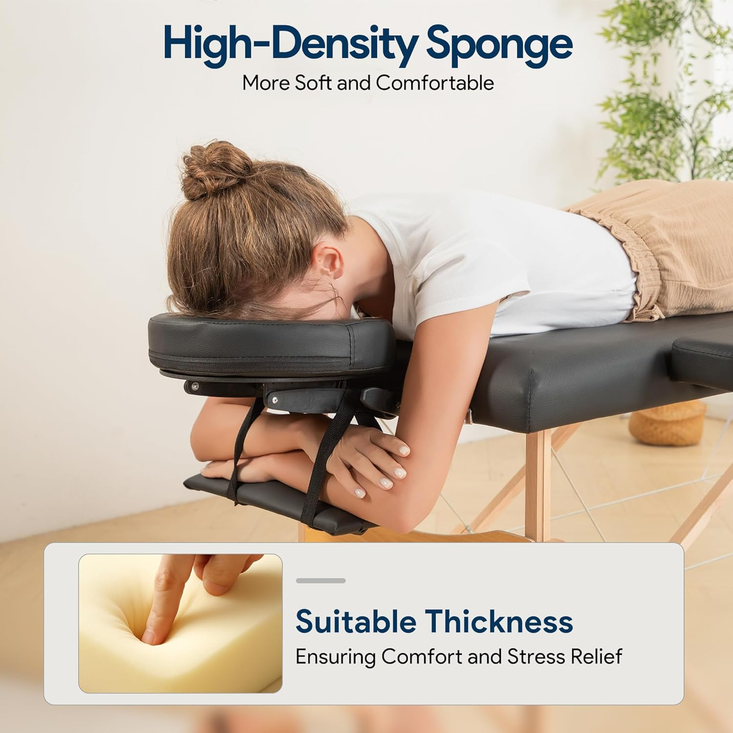 Brelley Massage Table Portable Wooden Lash Bed 24" Wide Adjustable Height 2-Fold Spa Table Foldable Tattoo Bed image number 2