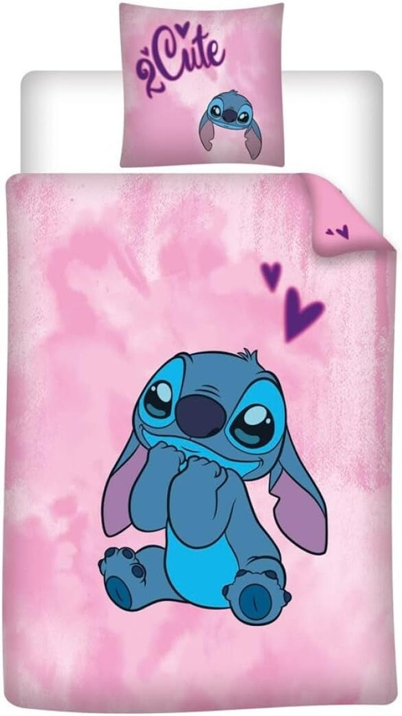 Stitch 2Cute Reversible Duvet Cover 140 X 200 Cm + Pillowcase 65 X 65 Cm Polycotton Pink