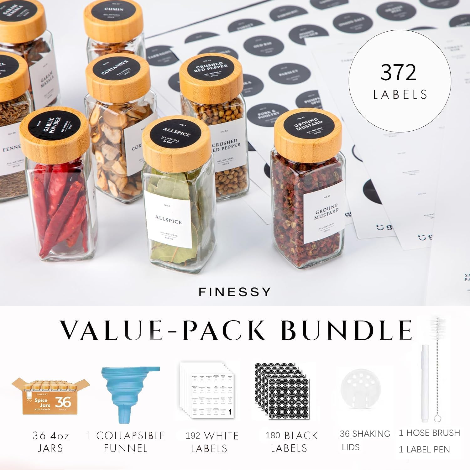 Gnafihz Spice Jars with Label 36Pcs,Seasoning Containers,4Oz Glass Spice Jars with Bamboo Lids,Spices Container Set,Kitchen Seasoning Organizer for Spice Rack (4Oz 36Pcs) image number 5