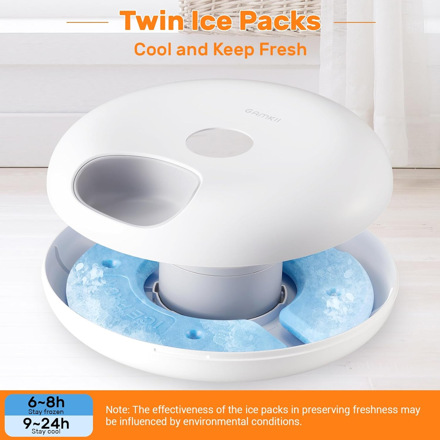 GAMKII Automatic Cat Feeder for Wet Food, 6 Meals Cat Food Dispenser with 2 Ice Packs, Programmable Timer, Rechargeable Cordless Auto Pet Feeder for Cats Small Dogs- Bpa-Free Food Tray image number 5