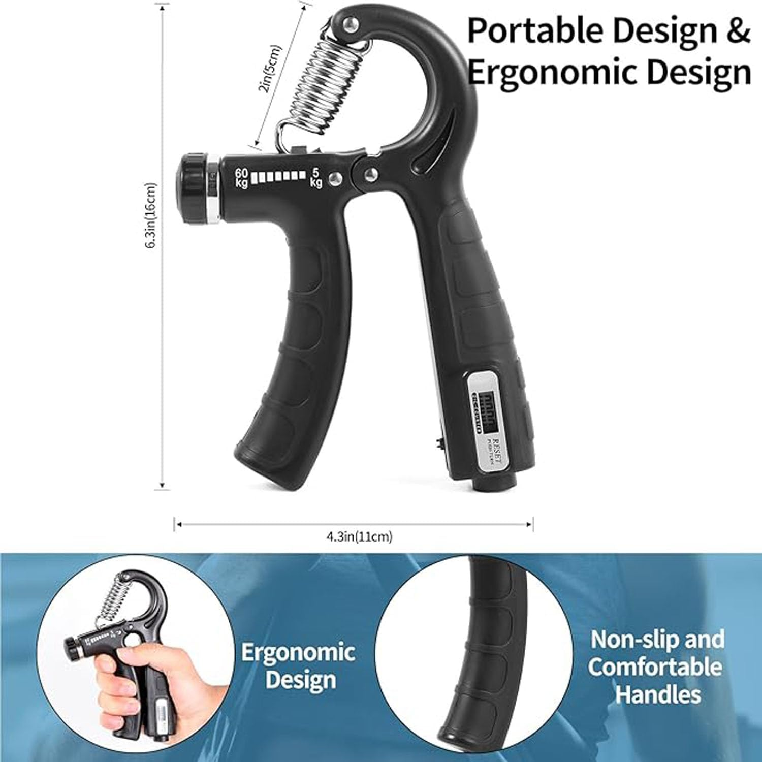 Shengsenfu Adjustable Hand Grip Strengthener Kit 7Piece Grip Strength Trainer Set Forearm Training Finger Flexibility Stress Relief Includes Finger Exerciser Stretcher Grip Ring Stress Ball Carry Bag image number 1