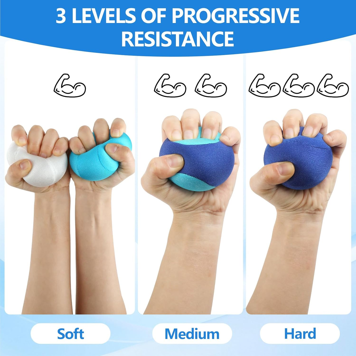 ZCOINS 4 Pcs Stress Balls for Adults, 6CM Grip Balls for Hand Strengthening, Hand Exercise, Squeeze, Stress Relief, Soft, Medium, Hard image number 5