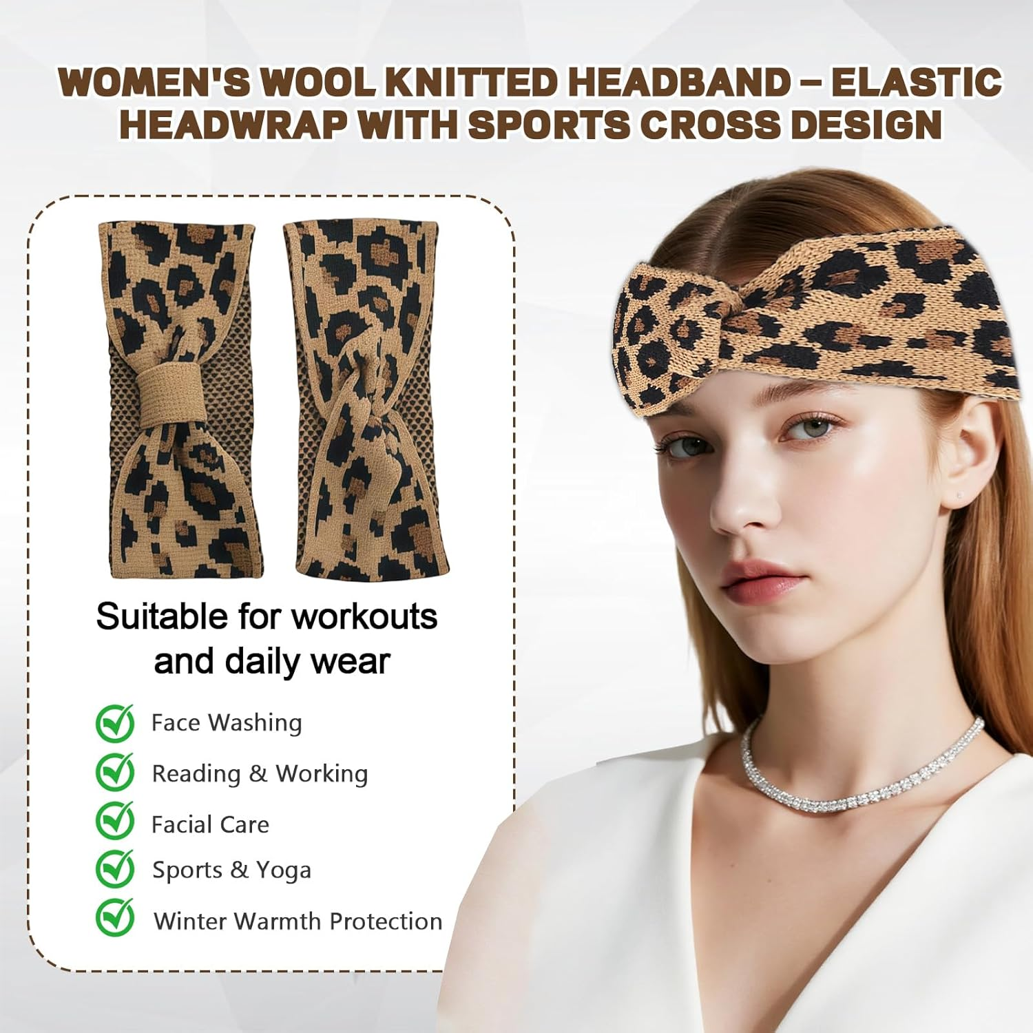 LUMOOM Pack of 2 Women'S Leopard Print Hair Bands, Soft Headband Hair Band Wide, Elastic Headband, Thin Non-Slip Hair Bands for Autumn Winter, Sports & Makeup image number 5