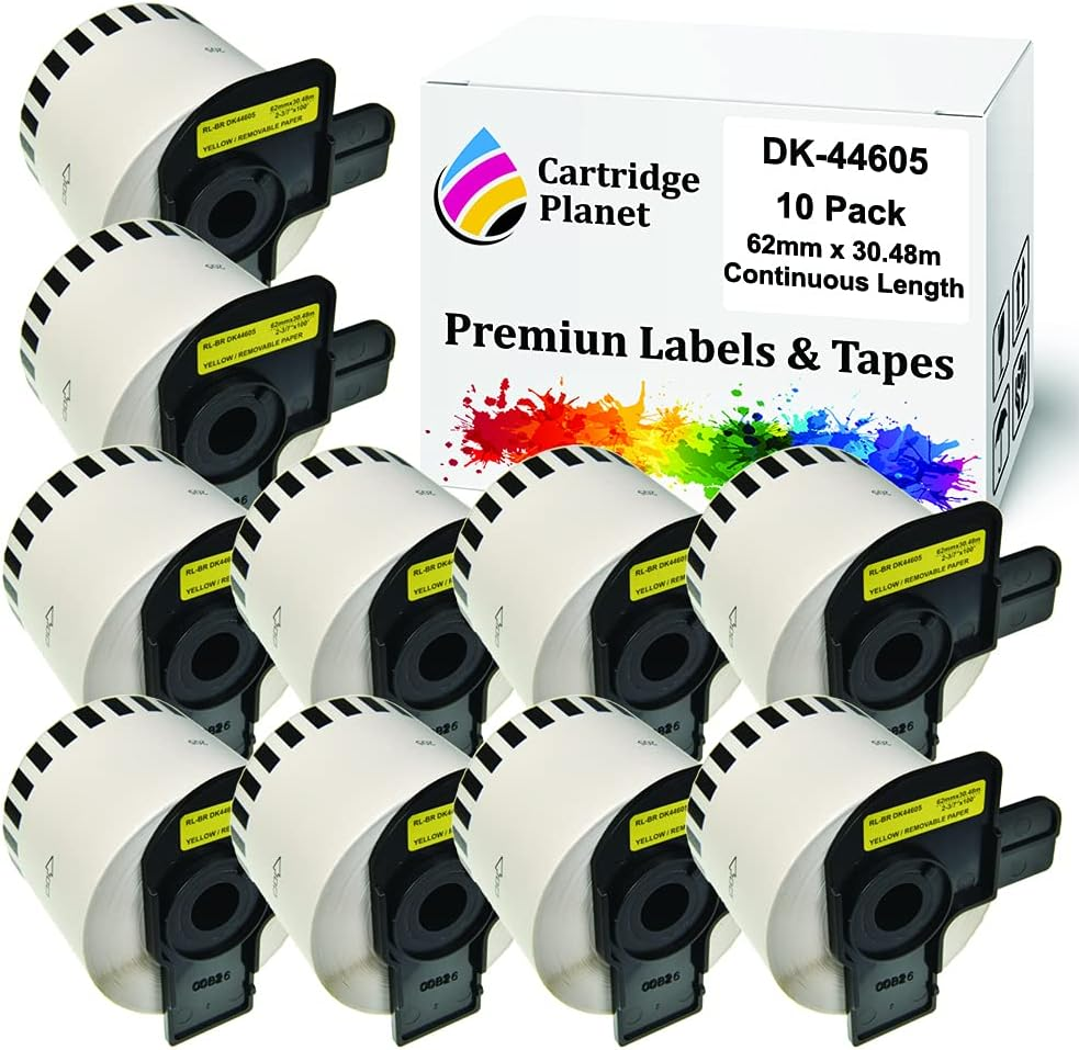 Cartridge Planet 10 Pack Compatible Tape Roll for Brother DK-44605 DK44605 62Mm X 30.48M Continuous Length for Brother QL1050 QL1050N QL1060N QL1100 QL1110NWB QL500 QL550 QL570 QL580N QL650TD QL700 QL720NW QL800 QL810W QL820NWB Label Printer