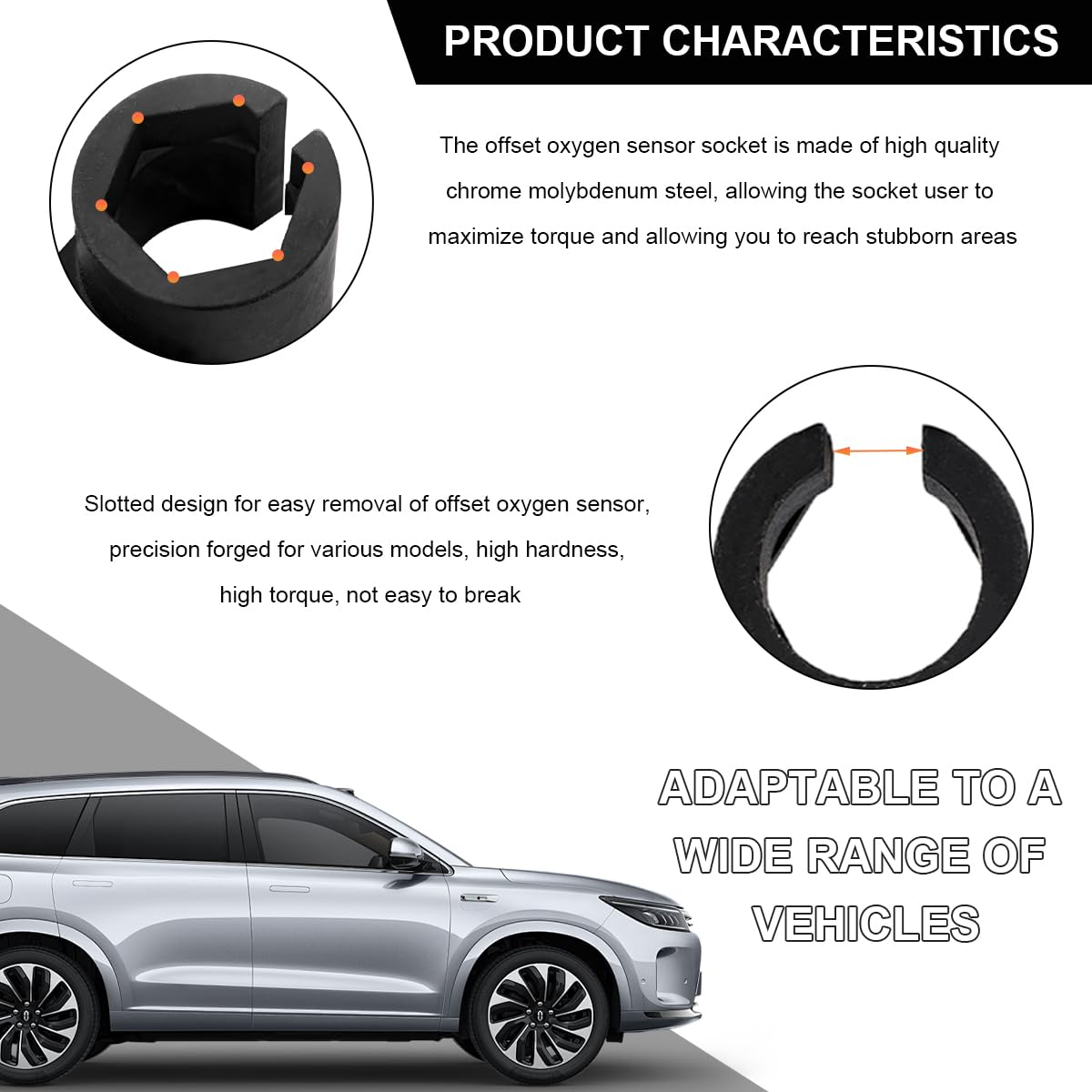 Oxygen Sensor Socket, 3/8-Inch Drive by 7/8-Inch 22Mm, Offset 6-Point, Automotive Oxygen Sensor Remover Tool image number 5