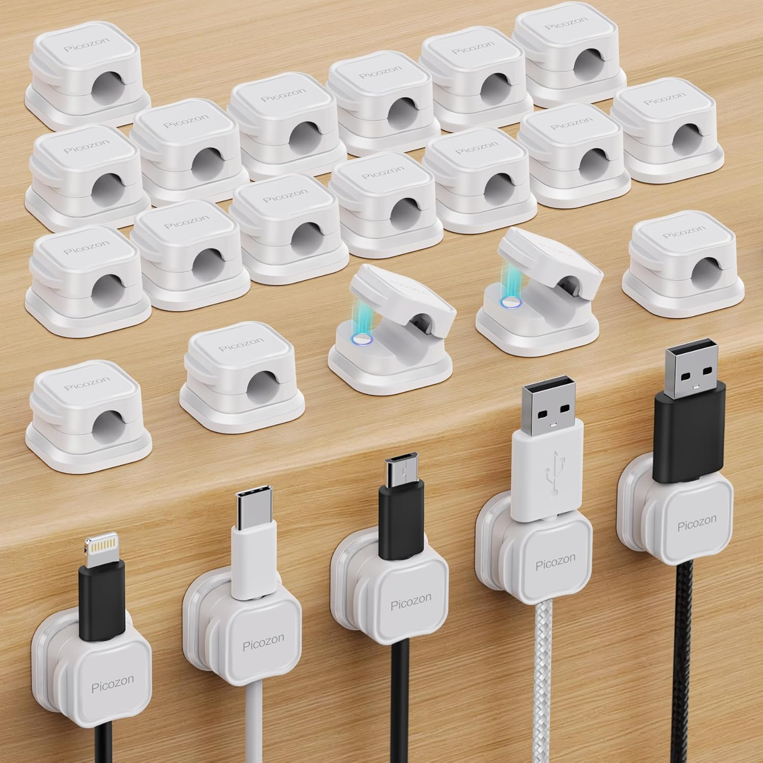 24 Pack Magnetic Cable Clip Organizer Cord Holder, Picozon Adhesive Cable Management, Wire Phone USB Charger Cable Holder, Keeper Organizer for Office Home Desktop Table - White image number 6