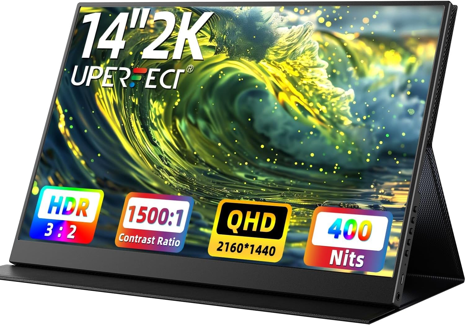 UPERFECT 2K Portable Monitor, 14" Ultra Slim Portable Laptop Monitor 2160 * 1440 QHD External Display with Dual Speakers HDR Freesync Second Screen for Laptop PC Phone Game Console image number 3