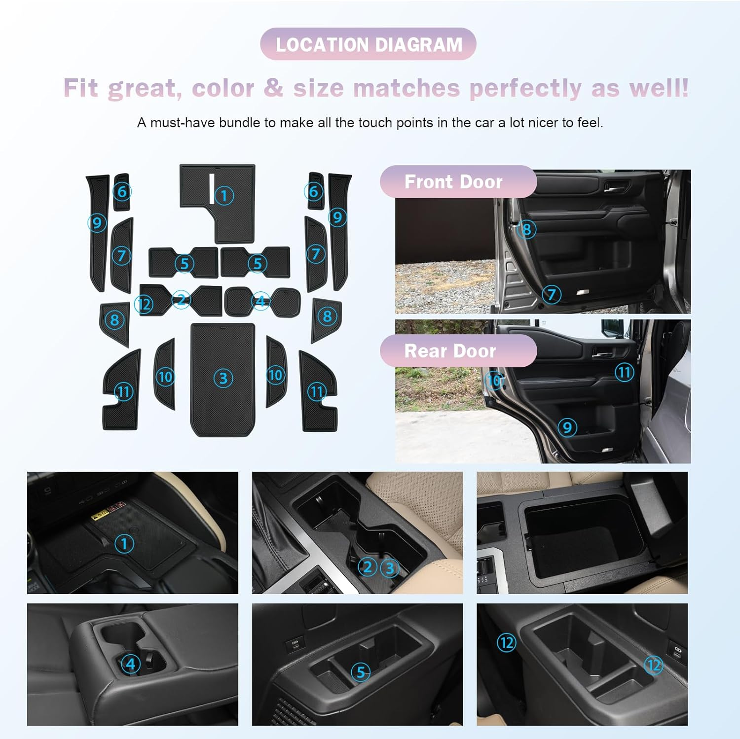 LUWU 18PCS Black Custom Fit Car Interior Liners Fits 2024-2025 Land Cruiser Prado LC250 Land Cruiser 250 Accessories, Anti-Dust Cup Holder Inserts & Door Pocket Mats image number 1
