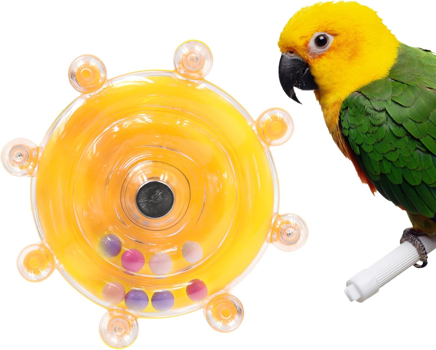 ORNAROVI Bird Toys for Parakeets, Interactive Spinner Rattle Budgie Toys, Rotating Wheel Chew Parrot Toys for Medium Birds Small Cockatiels Conures Enrichment Toy (Yellow)