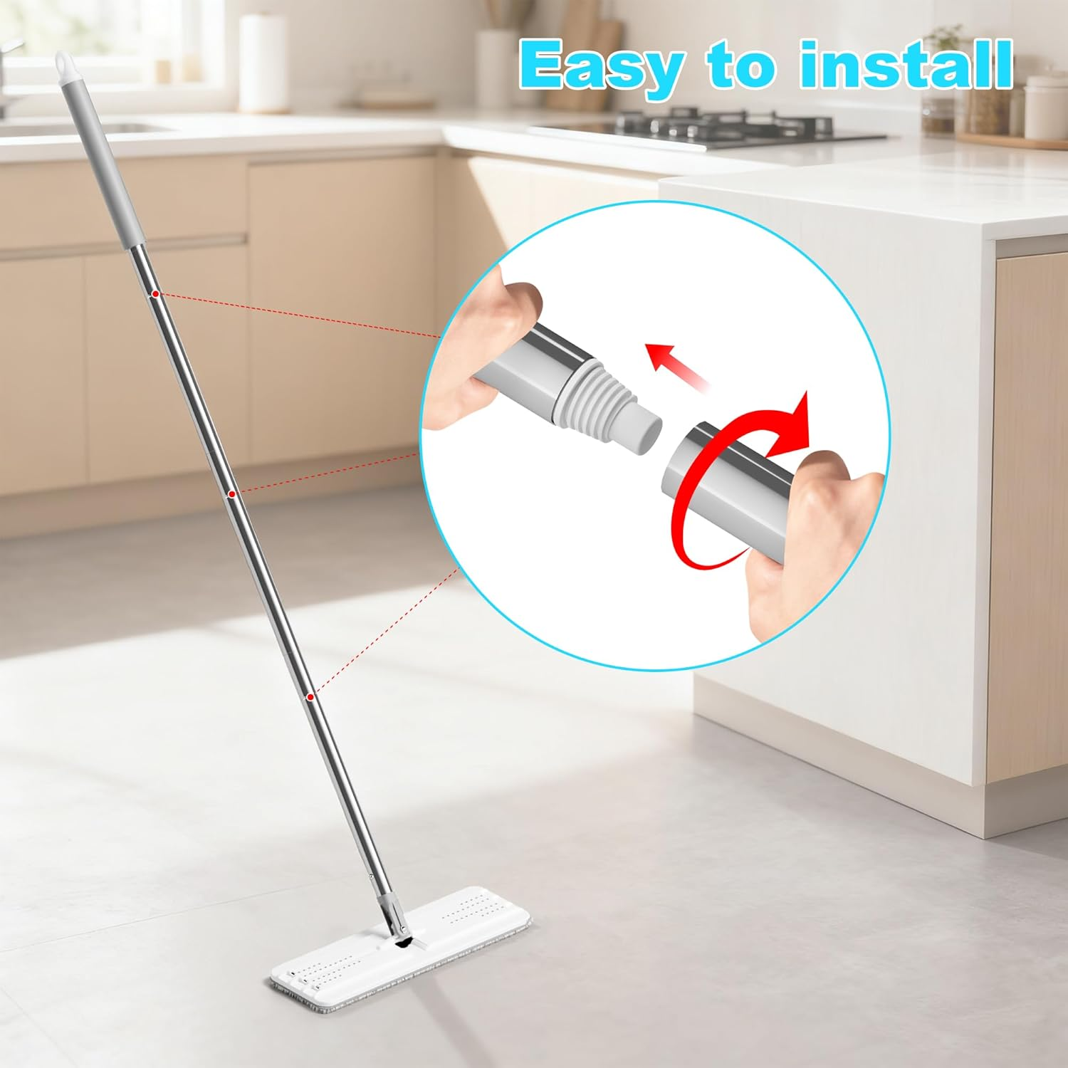 JOYMOOP Mop Handle Extension Rods, for Extending Flat Mop, Adjustable Steel Mop Handle Rods, 2 Pack image number 2