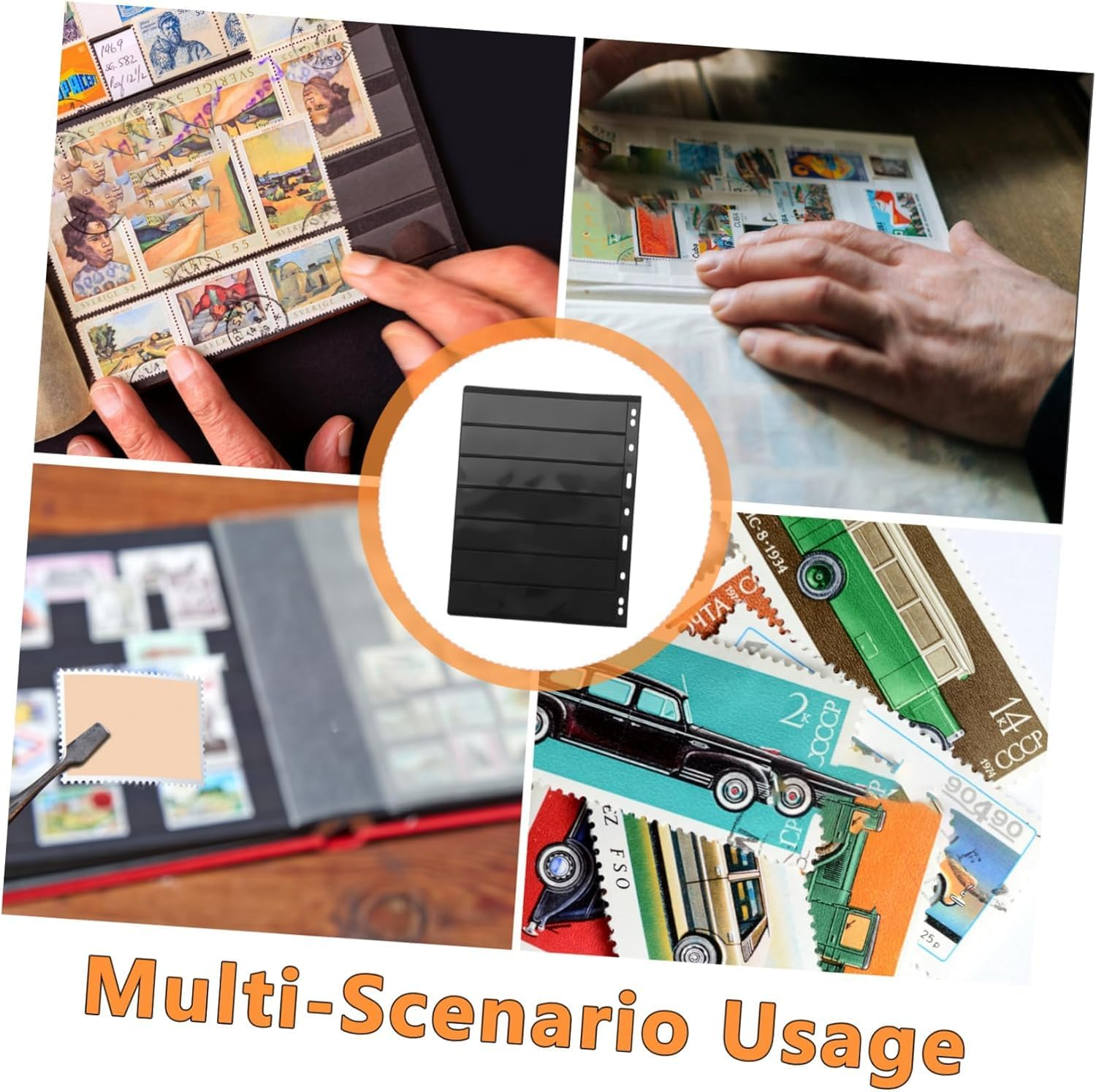 WADY 10 Sheets Stamp Stock Pages Stamp Storage Albums Coin Holder Standard Stamp Pages Stamp Collection Insert Coin Album Stamp Collection Albums Convenient Stamp Holder (Black) image number 4