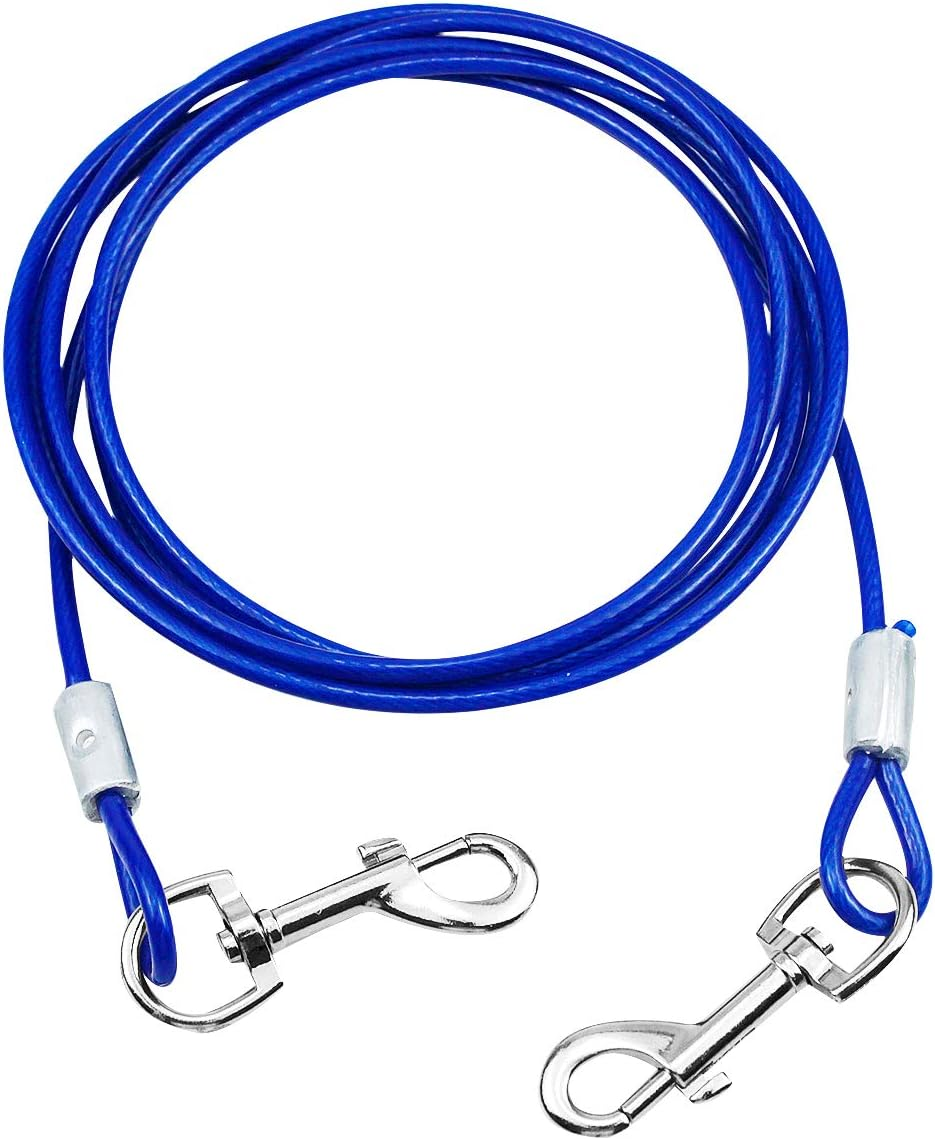 3M Puppy Pet Outdoor Tie Out Lead Leash, Heavy Duty Dog Tie Out Cable,Dog Tie Out Cable with 360&deg; Swivel Lockable Hook and PVC Coating,Galvanized Steel Wire Rope,For Small Medium Pet(Blue)