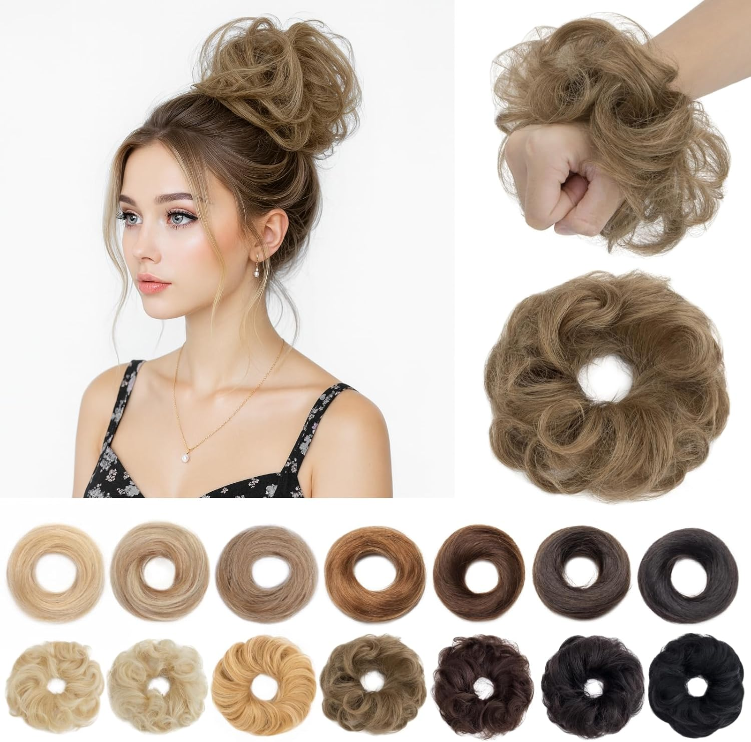 SEGOHAIR Messy Real Hair Bun Scrunchie Human Hair Piece for Women Updo Donut Bun Hairpiece Straight #02 Dark Brown