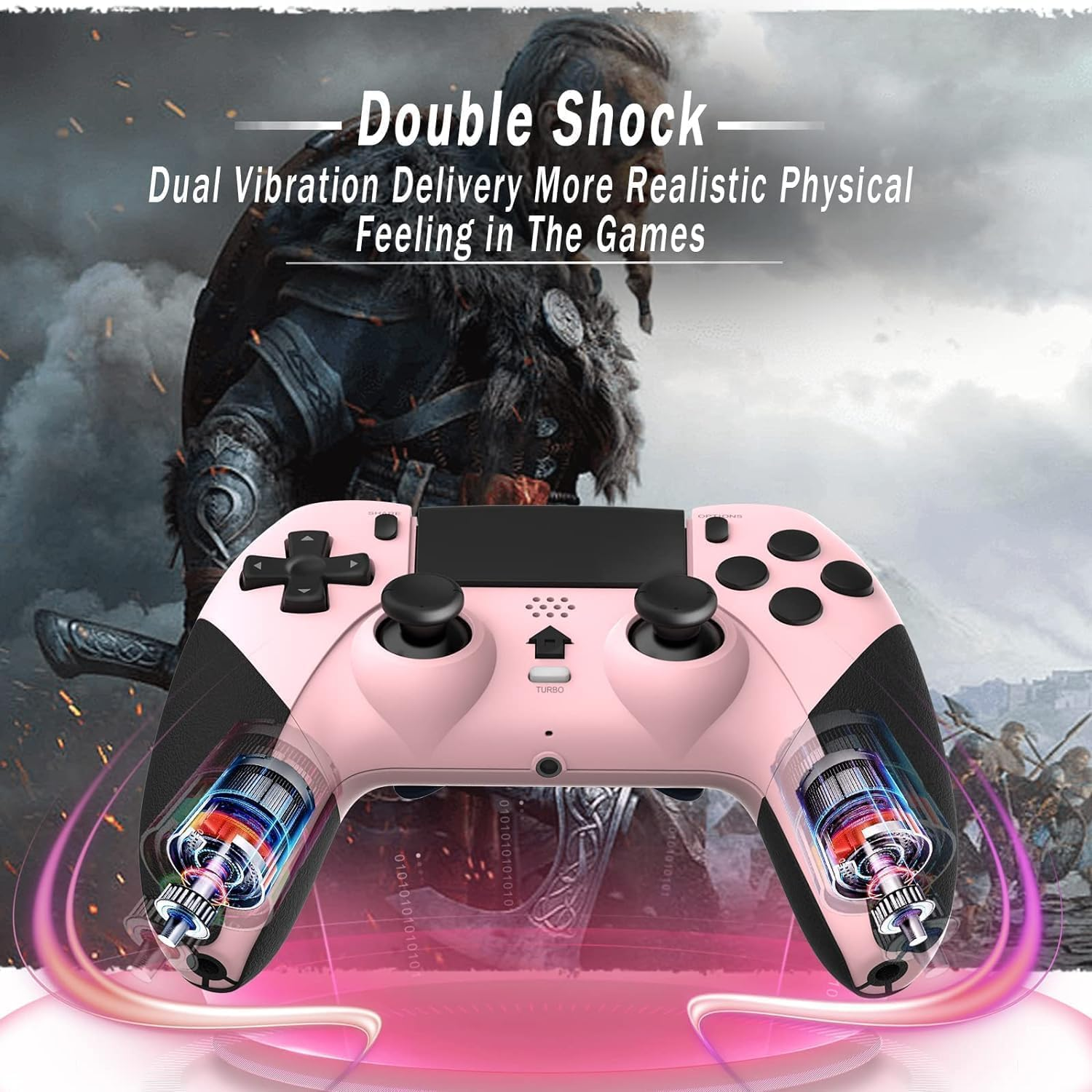 Wireless Pro Controller for PS4 Controller, Game Controller Compatible with Playstation 4/ Slim/ Pro/ PC, Built-In 800Mah Rechargeable Battery/ Responsive Joystick and Buttons/ Audio/ Turbo (White & Black) (Pink+Black) image number 4