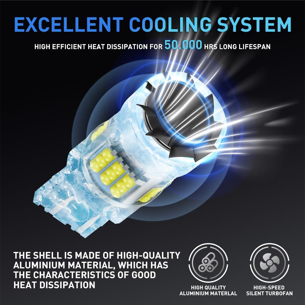 Kaidengzhe 7443 T20 LED Bulb with Cooling Fan, CANBUS Error Free 500% Brightness 3000LM White W21/5W 992 7443A LED for Back up Light Daytime Running Light Turn Signal Light Brake Light, 2PCS image number 4