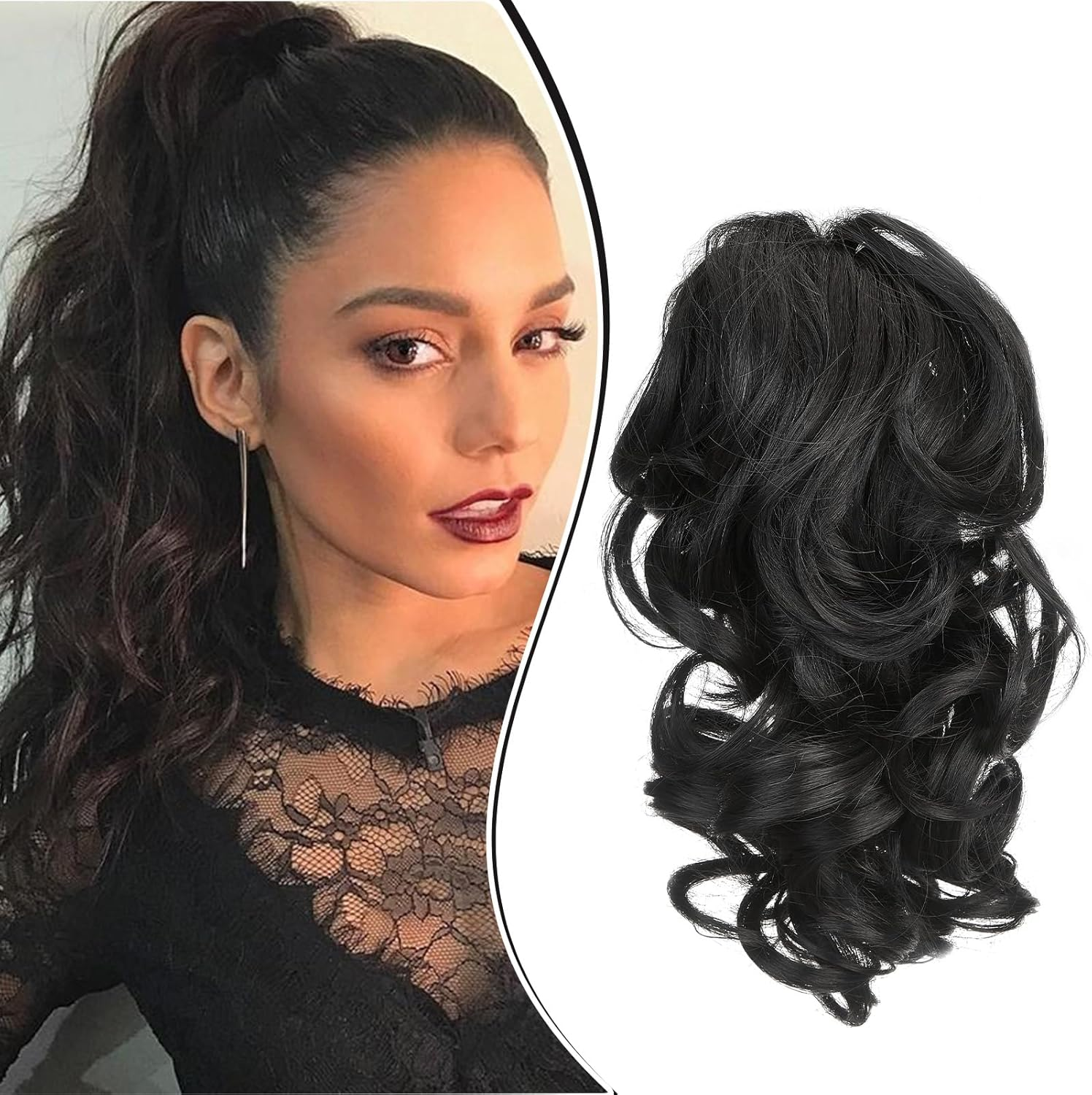 Dcbaboo Claw Clip in Ponytail Hair Extensions Long Wavy 18Inch Ponytail Extension Curly Wave Synthetic Jaw on Pony Tails Natural Hairpiece Fake Ponytail for Women, Medium Brown image number 3