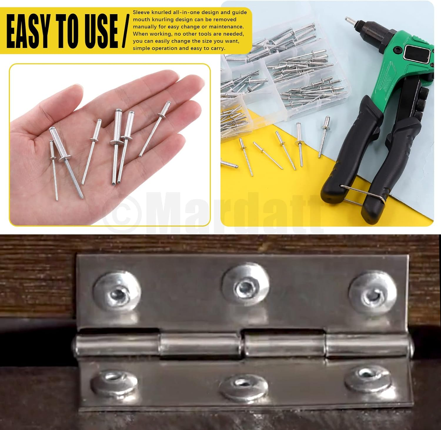 121Pcs 8 Inch Rivet Gun with 120Pcs Blind Rivets, M2.4 M3.2 M4 M4.8 Aluminum Manual Pop Rivets Tool Heavy Duty Riveter Tool for Automotive Metal Sheets Repair image number 1