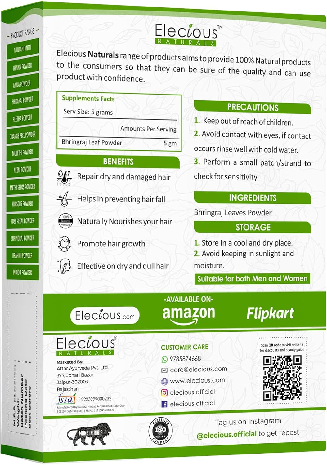 Elecious Bhringraj Powder for Hair Growth (200 Grams) | Edible | Good for Hair Pack, Hair Oil and Oral Consumption | Preservative Free image number 4