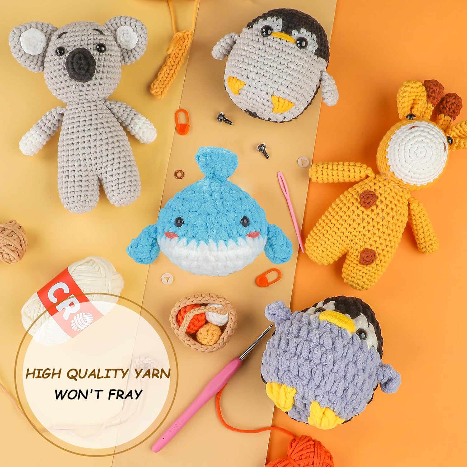 Crochet Kit for Beginners, Beginner Crochet Kit for Adults Kids, DIY Knitting Animal Kit, Amigurumi Crochet Starter Kit with Step-By-Step Video Tutorials（Whale） image number 2