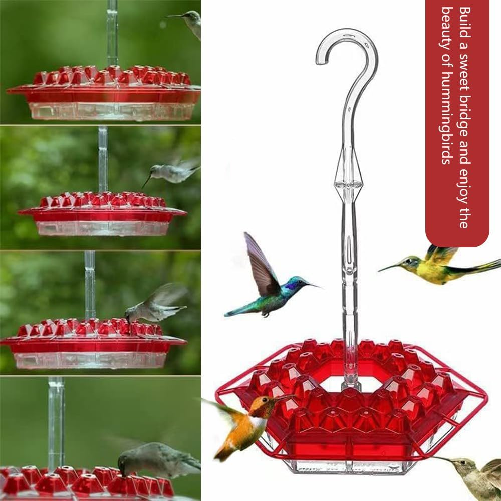 Ranqisys Glass Hummingbird Feeder for Outdoor Use &ndash; Red Hanging Feeder with Moat, Ant & Bee Resistant, Easy to Clean Bird Nectar Feeder for Garden