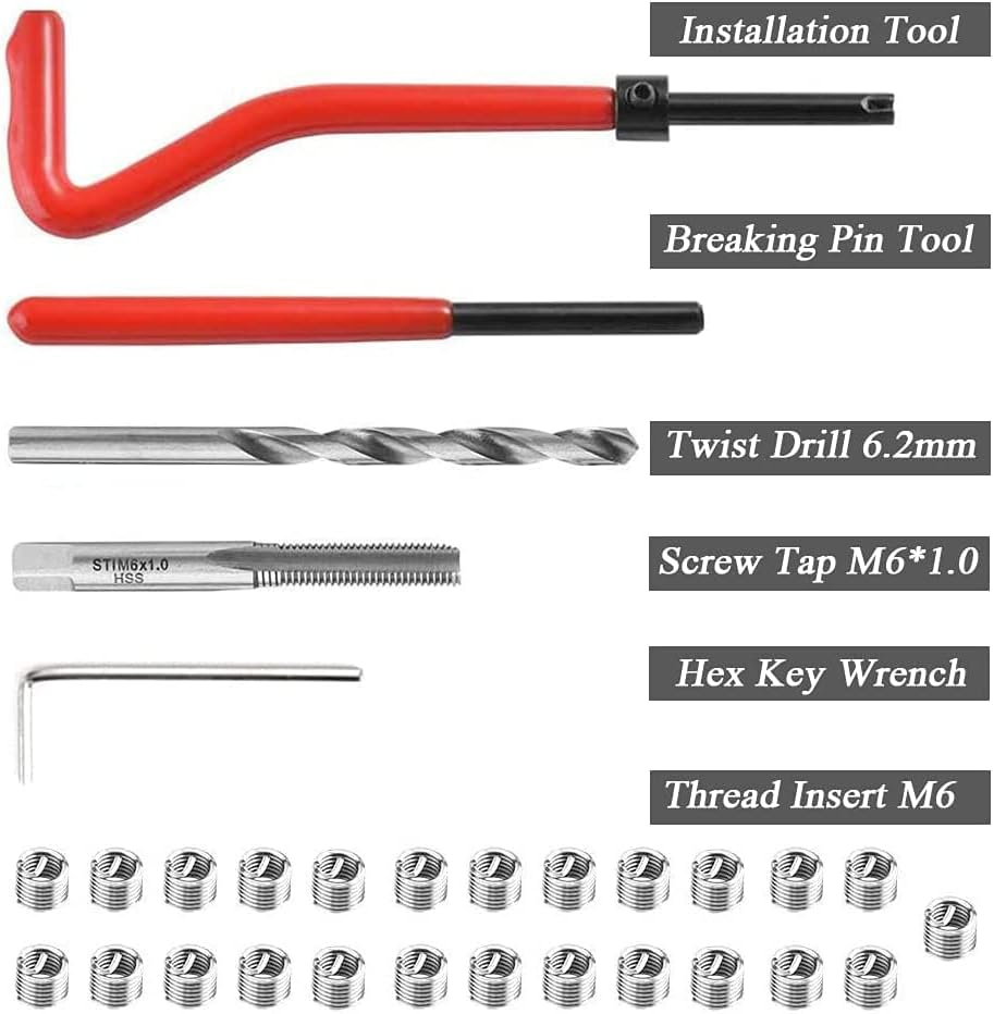 30 Pcs Stripped Thread Repair Insert Kit, Stainless Steel M6 X 1Mm Damaged Thread Repairing Tools, Rethread Recoil Repair Kits Compatible Hand Tool Set for Automatic Repairing image number 4